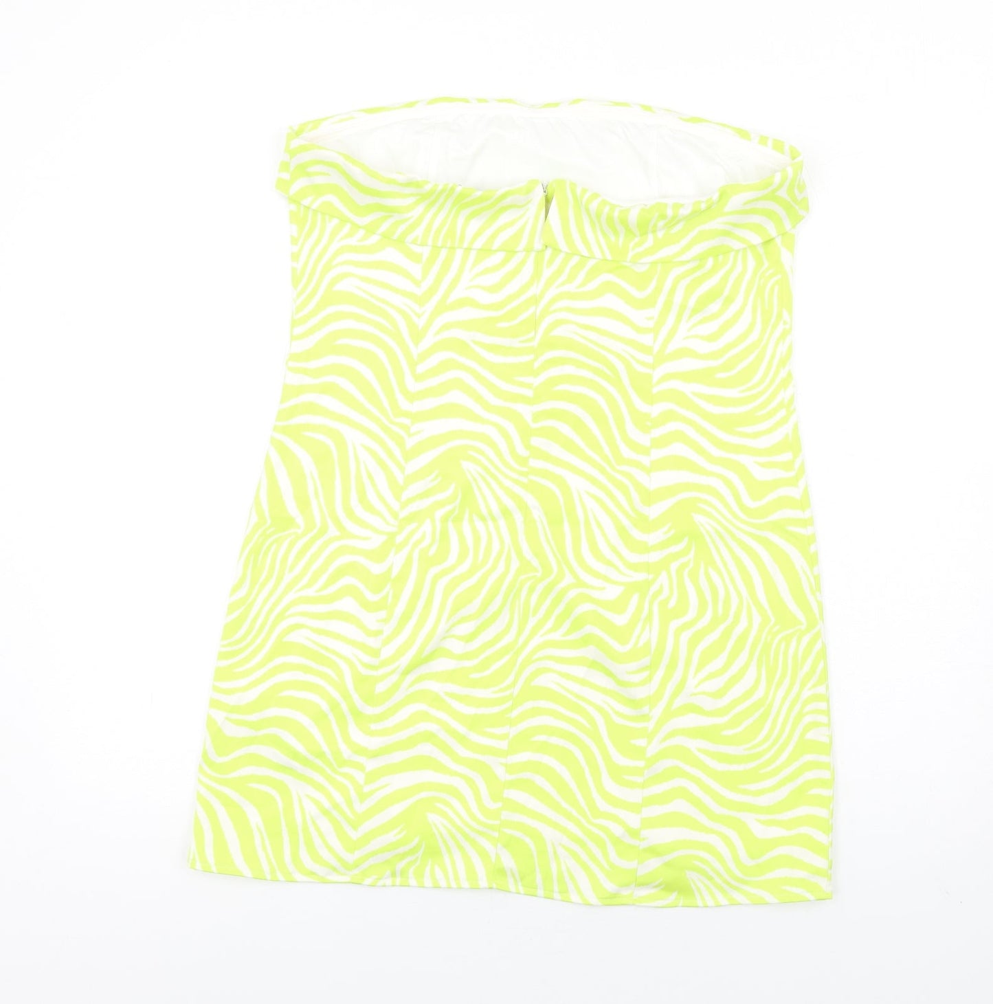 Gina Tricot Womens Green Animal Print Polyester Mini Size 16 Square Neck Zip - Zebra Print
