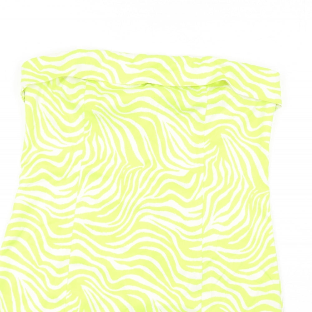 Gina Tricot Womens Green Animal Print Polyester Mini Size 16 Square Neck Zip - Zebra Print