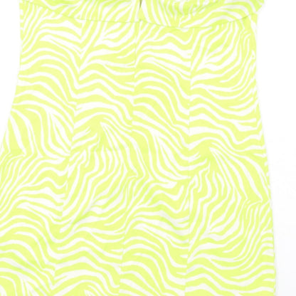 Gina Tricot Womens Green Animal Print Polyester Mini Size 16 Square Neck Zip - Zebra Print