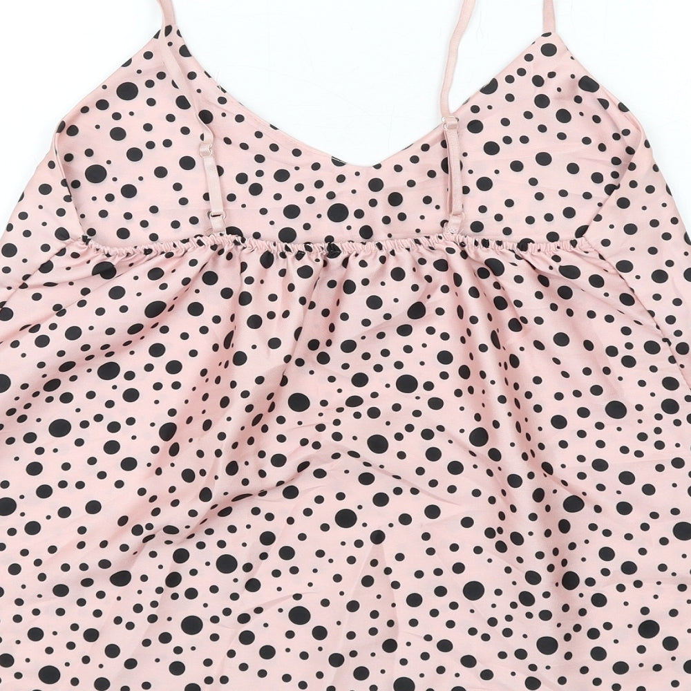 Boohoo Womens Pink Polka Dot Polyester Camisole Tank Size 12 V-Neck