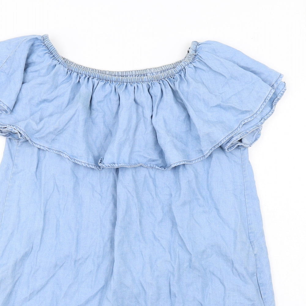 Zara Womens Blue Lyocell A-Line Size M Off the Shoulder Pullover