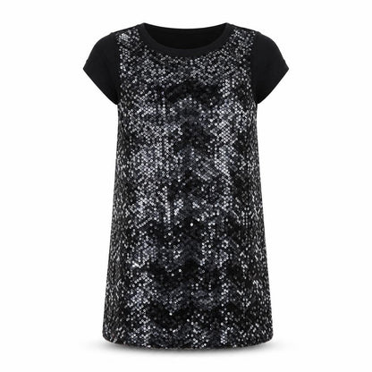 Marks and Spencer Girls Black Vinyl A-Line Size 8-9 Years Round Neck Pullover - Sequins