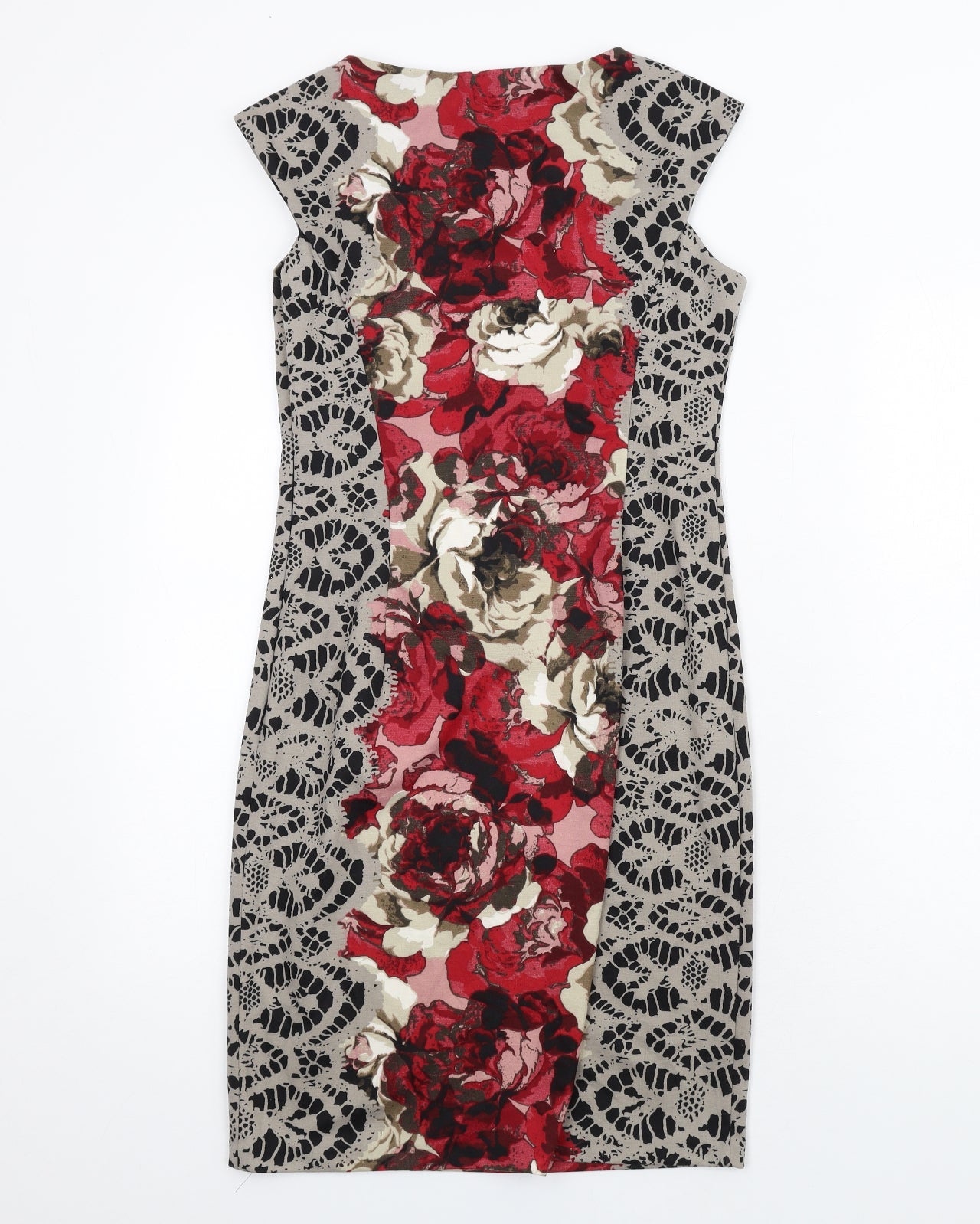 London Times Womens Multicoloured Geometric Polyester Pencil Dress Size 8 Boat Neck Zip