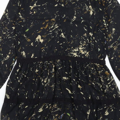 Label Lab Womens Black Polyester A-Line Size 10 Round Neck Button