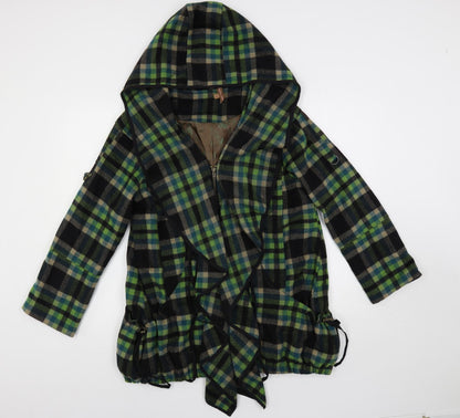 Jolie Moi Womens Green Plaid Jacket Size 10 Zip - Hooded