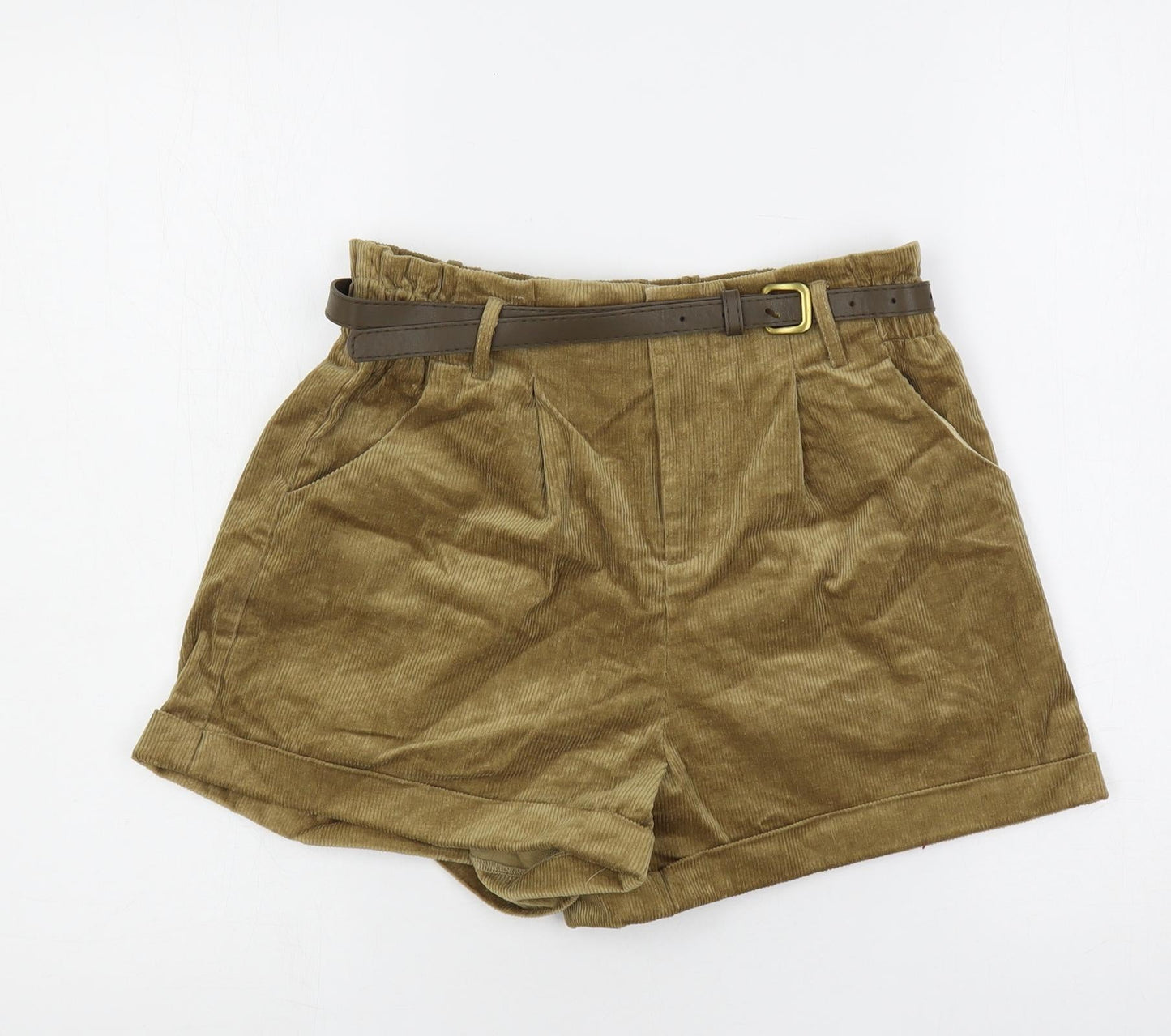 Cider Womens Brown Polyester Hot Pants Shorts Size M L3 in Regular Zip - Belted