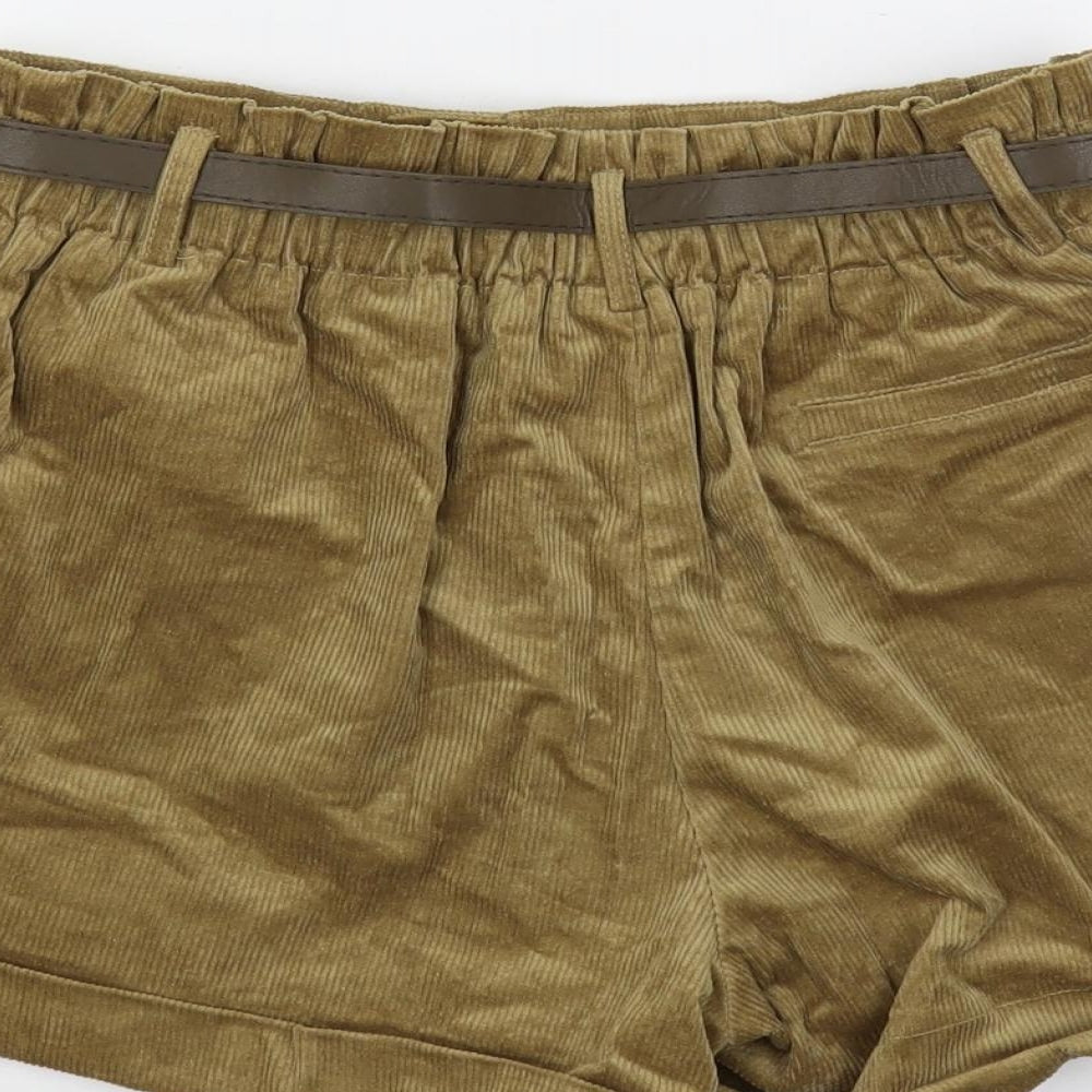 Cider Womens Brown Polyester Hot Pants Shorts Size M L3 in Regular Zip - Belted
