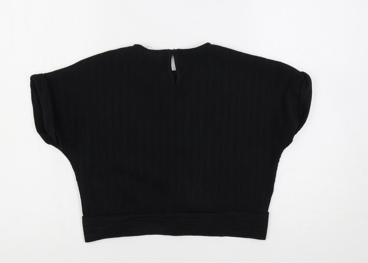 Zara Girls Black Polyester Basic Blouse Size 9 Years Crew Neck Button - Textured