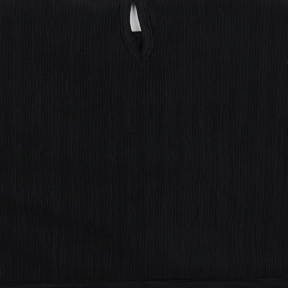 Zara Girls Black Polyester Basic Blouse Size 9 Years Crew Neck Button - Textured