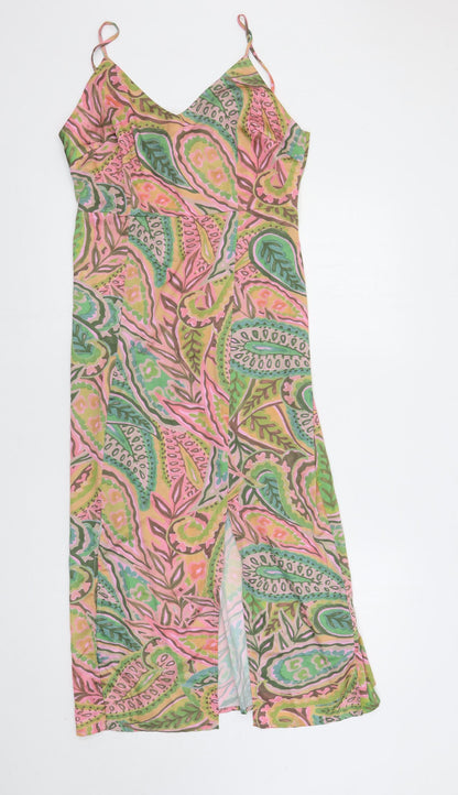 Glamorous Womens Multicoloured Geometric Polyester Slip Dress Size 12 V-Neck Zip