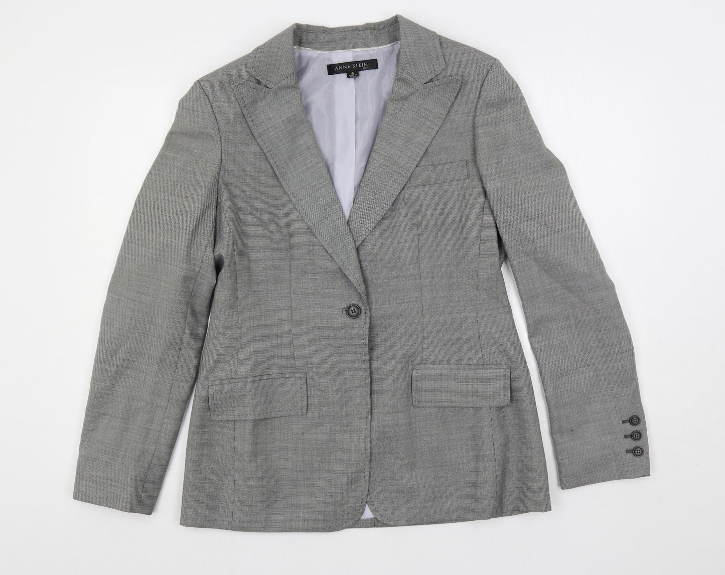 Anne Klein Womens Grey Geometric Jacket Blazer Size 10 Button