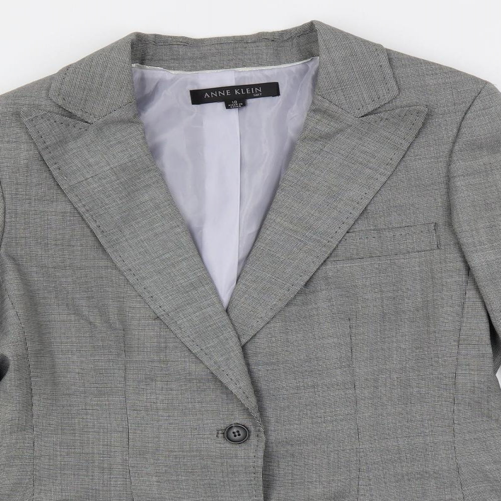 Anne Klein Womens Grey Geometric Jacket Blazer Size 10 Button