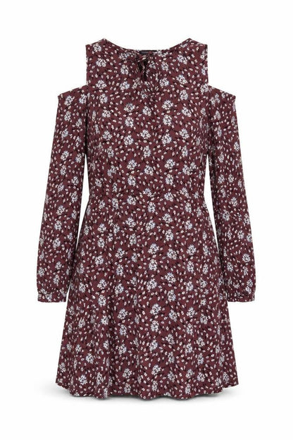 Marks and Spencer Womens Purple Floral Viscose A-Line Size 14 V-Neck Pullover - Cold Shoulder