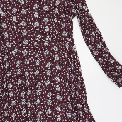 Marks and Spencer Womens Purple Floral Viscose A-Line Size 14 V-Neck Pullover - Cold Shoulder