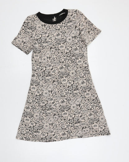 Dorothy Perkins Womens Beige Floral Viscose A-Line Size 10 Round Neck Button