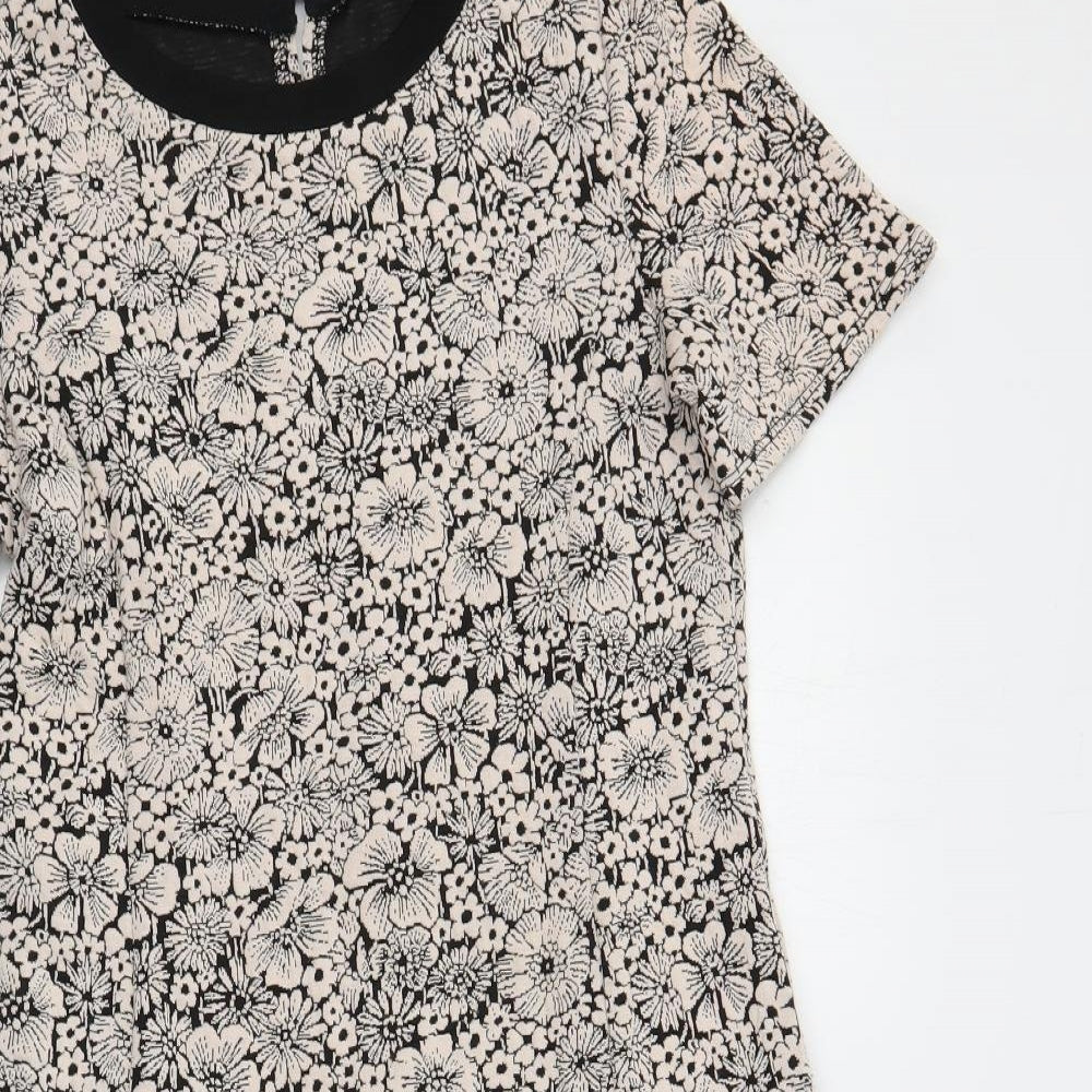 Dorothy Perkins Womens Beige Floral Viscose A-Line Size 10 Round Neck Button