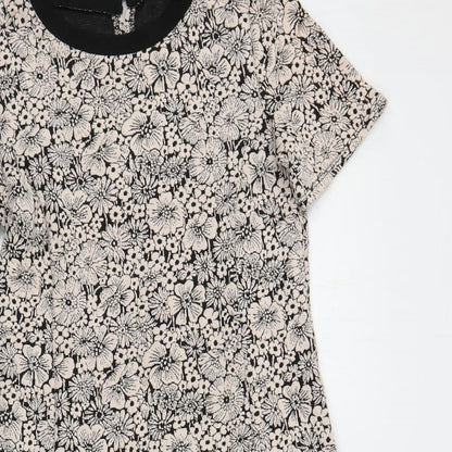 Dorothy Perkins Womens Beige Floral Viscose A-Line Size 10 Round Neck Button