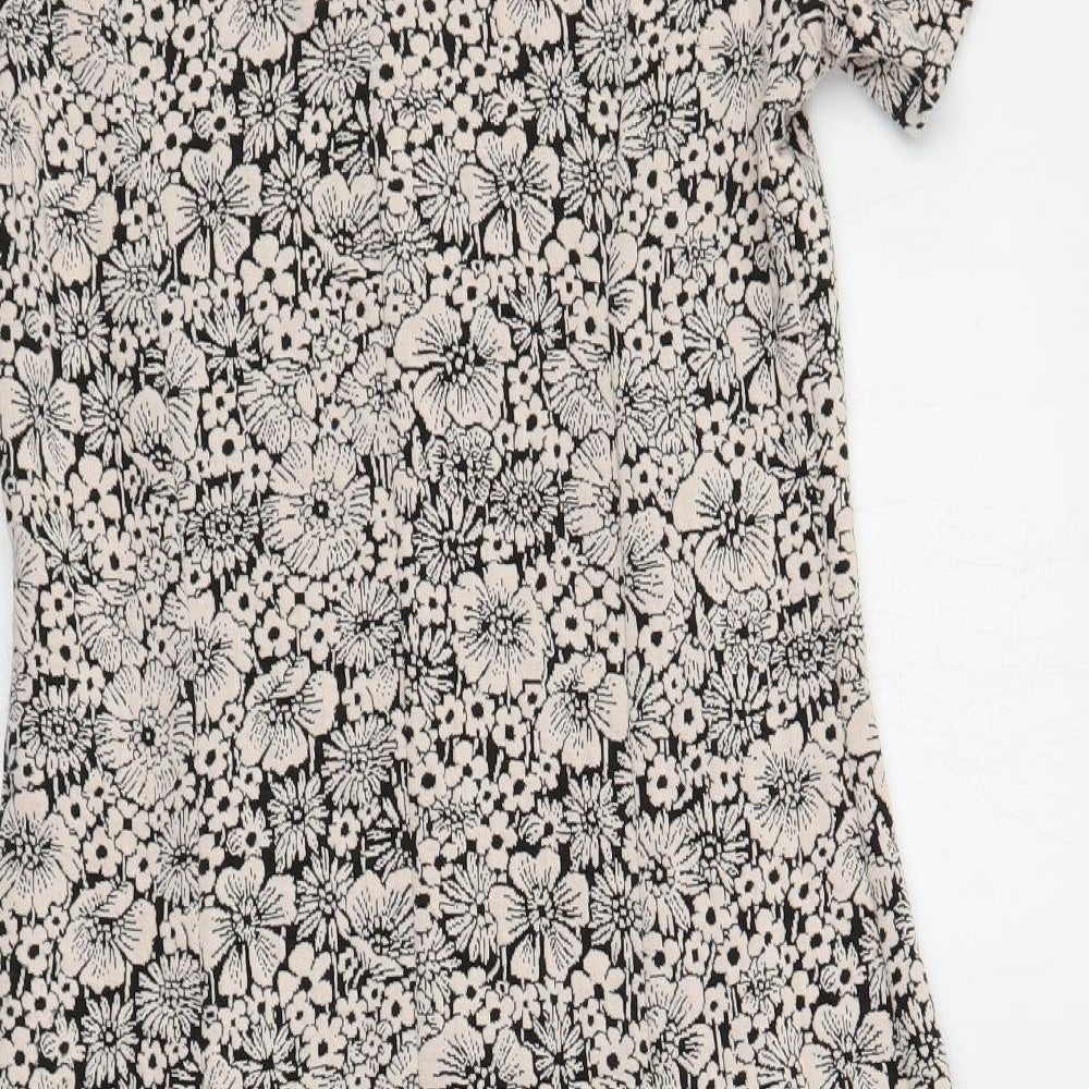 Dorothy Perkins Womens Beige Floral Viscose A-Line Size 10 Round Neck Button