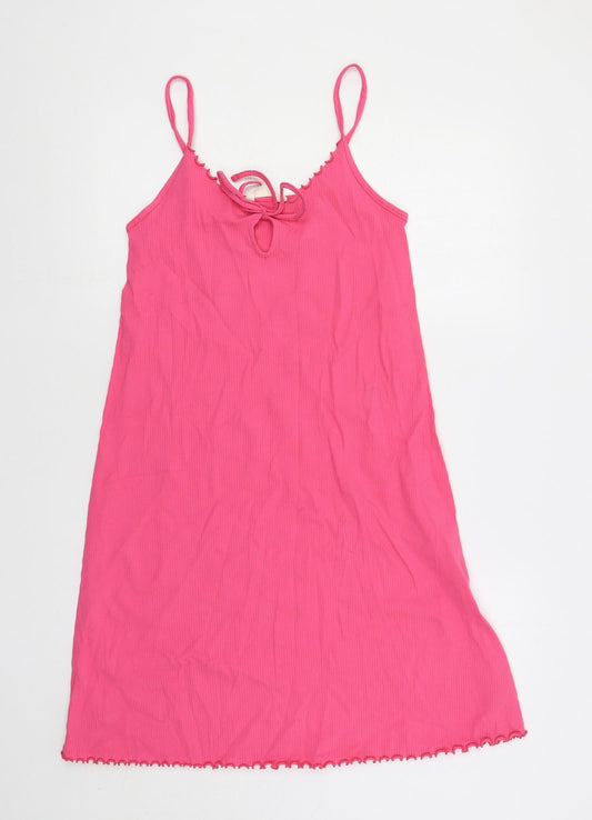 Marks and Spencer Womens Pink Cotton Slip Dress Size M Scoop Neck Pullover - Ribbed