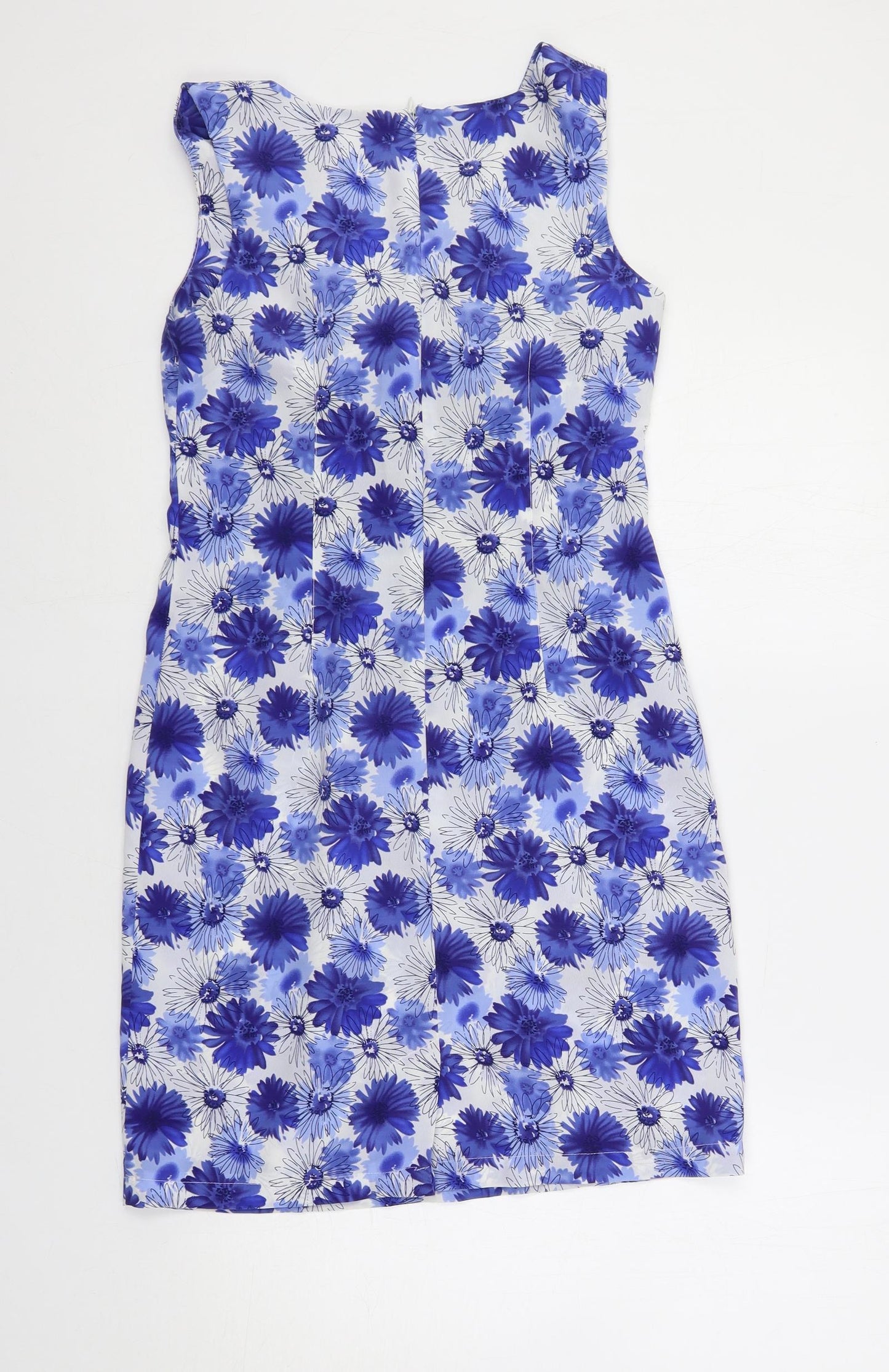 Capture Womens Blue Floral Polyester Tank Dress Size 10 V-Neck Zip