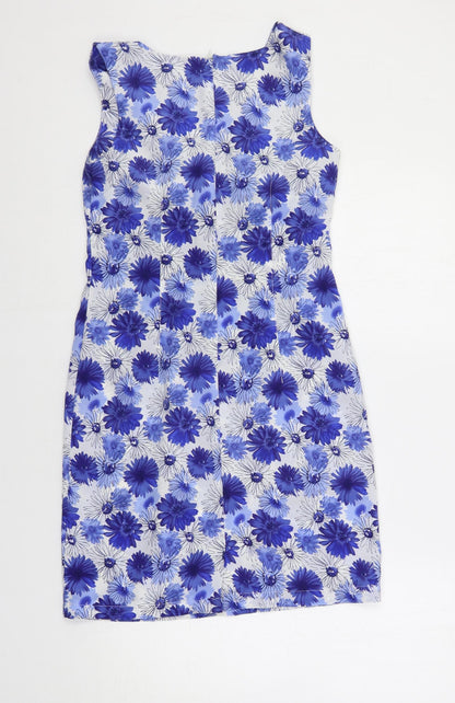 Capture Womens Blue Floral Polyester Tank Dress Size 10 V-Neck Zip