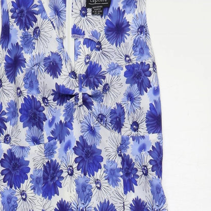Capture Womens Blue Floral Polyester Tank Dress Size 10 V-Neck Zip