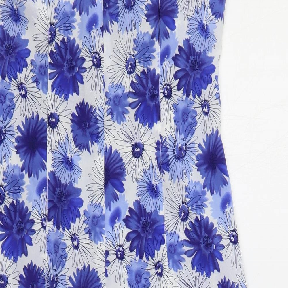 Capture Womens Blue Floral Polyester Tank Dress Size 10 V-Neck Zip
