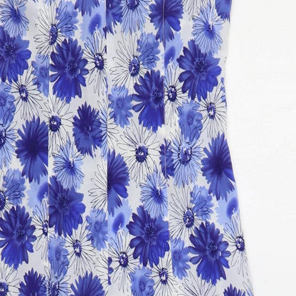 Capture Womens Blue Floral Polyester Tank Dress Size 10 V-Neck Zip