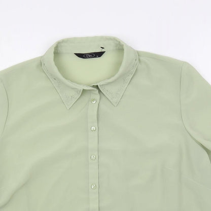 Bonmarché Womens Green Polyester Basic Button-Up Size 18 Collared - Embroidered