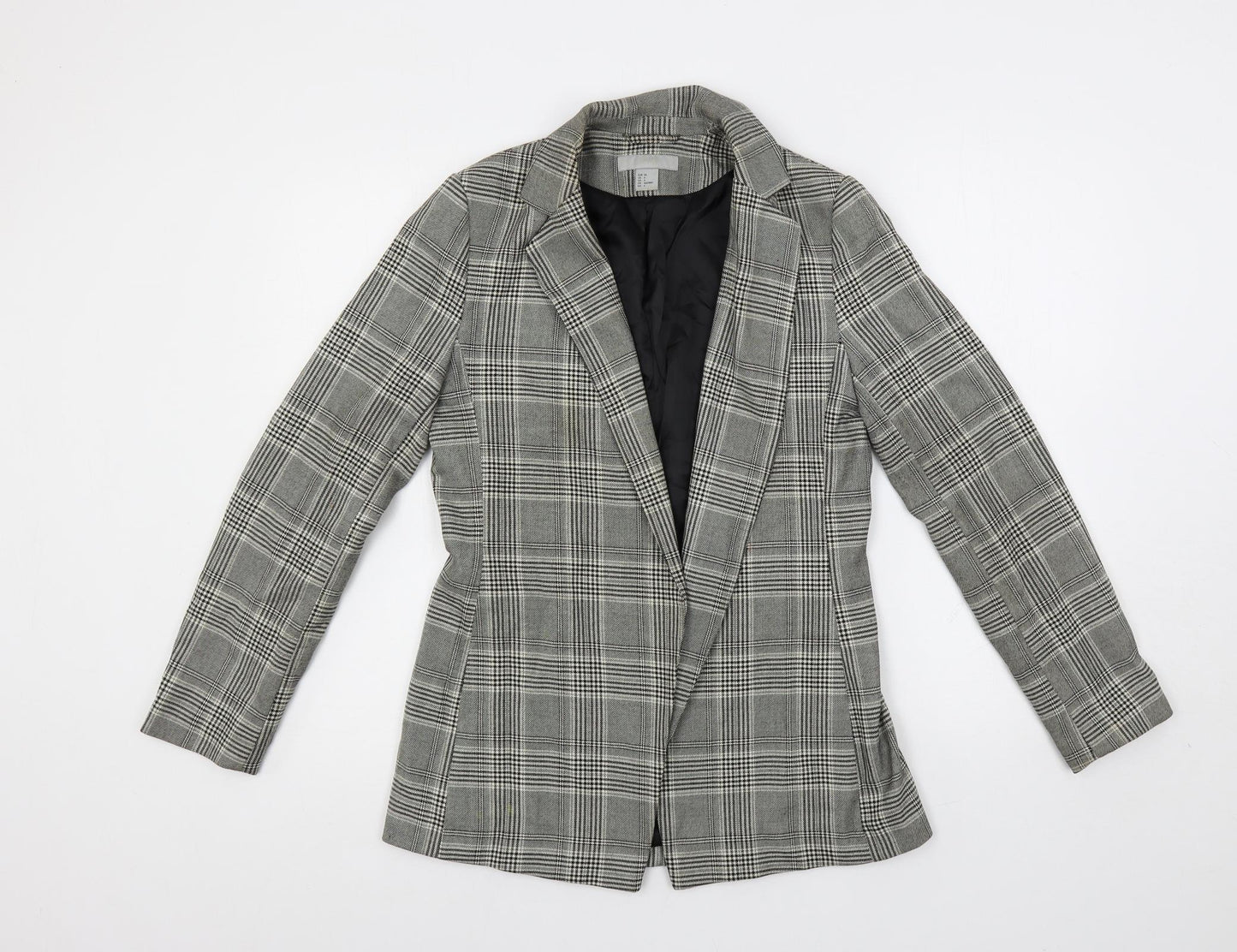 H&M Womens Grey Plaid Jacket Blazer Size 8