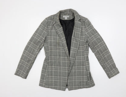 H&M Womens Grey Plaid Jacket Blazer Size 8