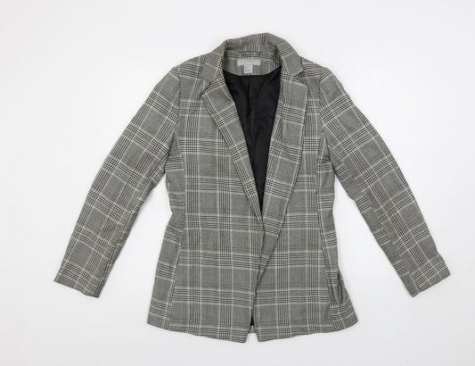 H&M Womens Grey Plaid Jacket Blazer Size 8
