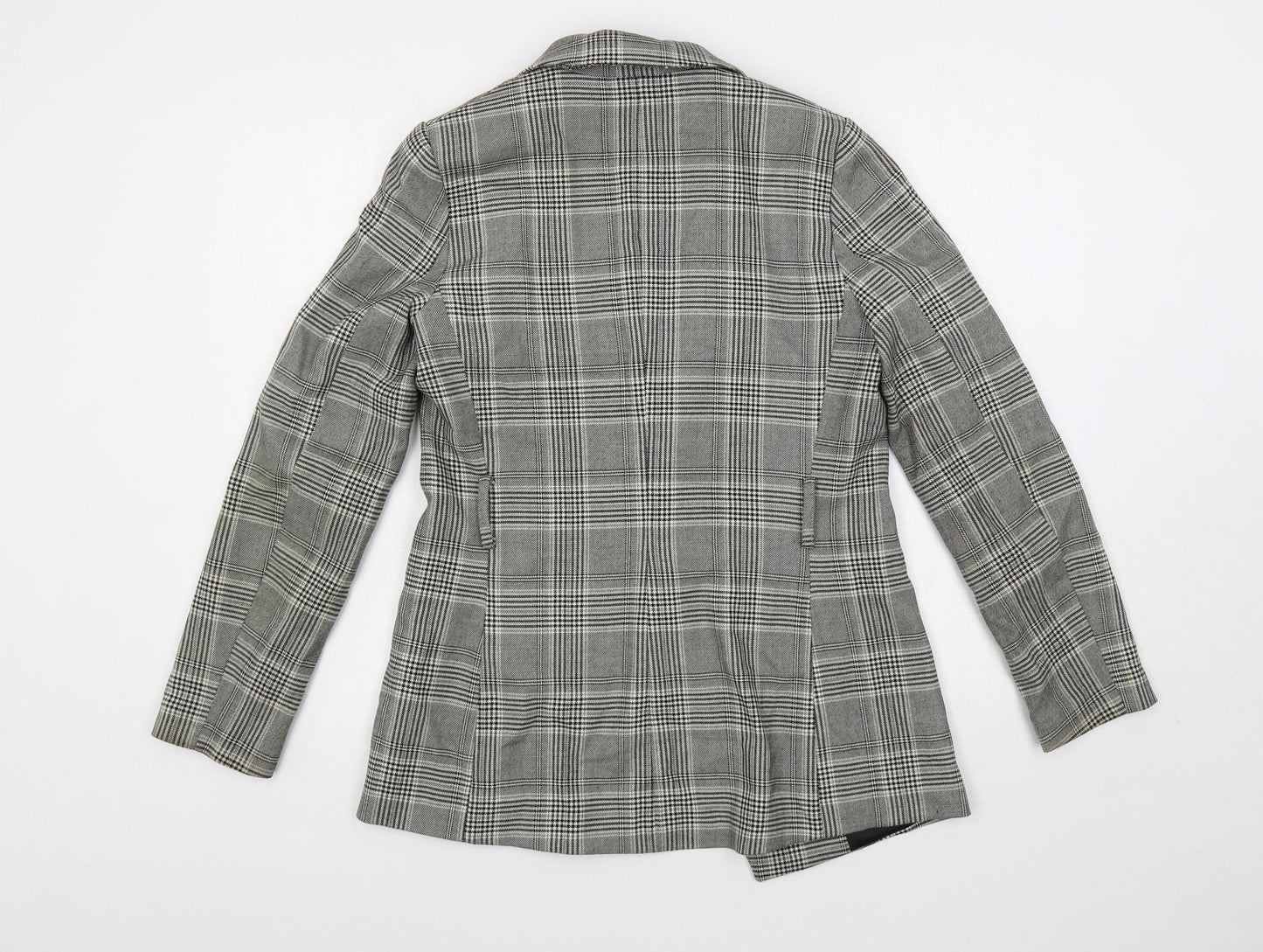H&M Womens Grey Plaid Jacket Blazer Size 8