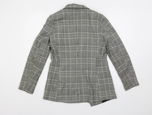 H&M Womens Grey Plaid Jacket Blazer Size 8