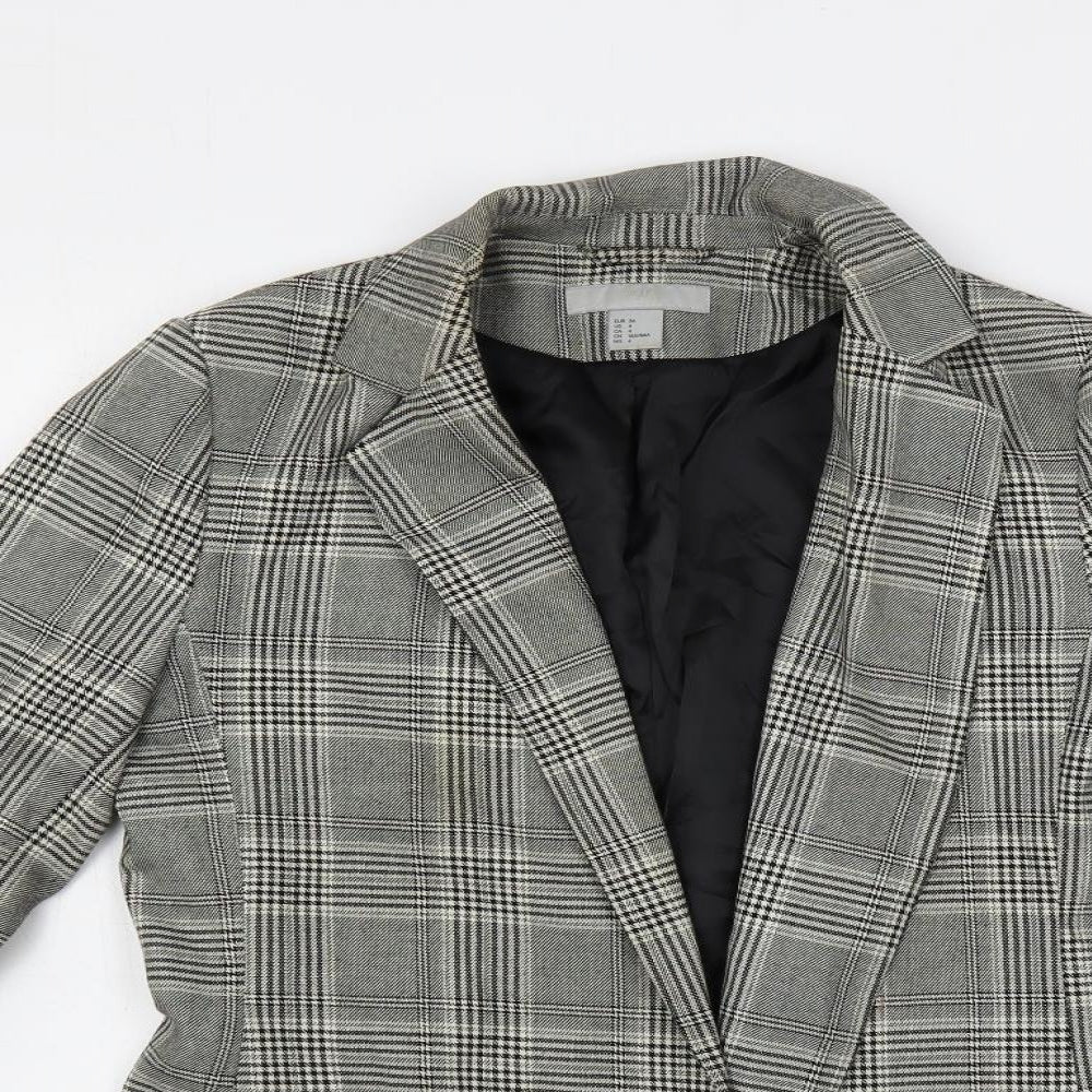 H&M Womens Grey Plaid Jacket Blazer Size 8