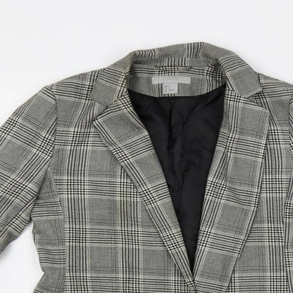H&M Womens Grey Plaid Jacket Blazer Size 8
