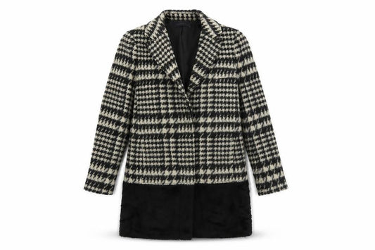 Marks & Spencer Womens Black Geometric Pea Coat Coat Size 12 Button