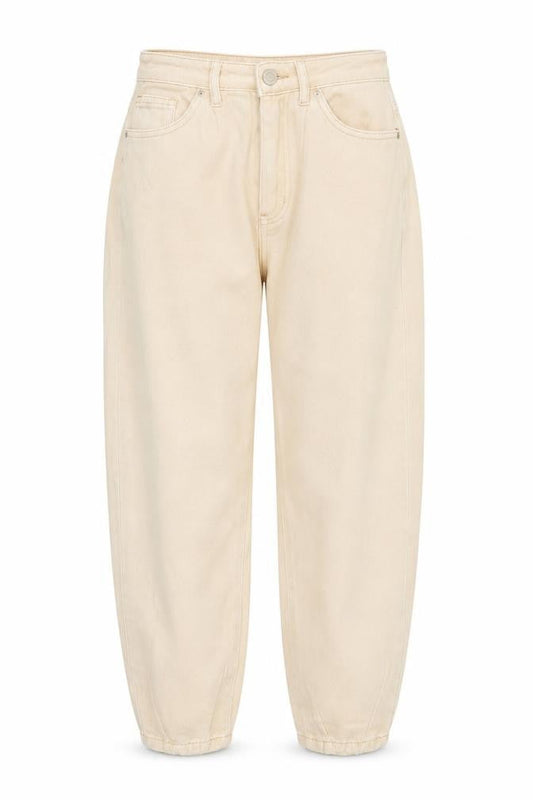 Front view of Missguided women’s beige cotton mom jeans, size UK 4, 24-inch leg regular zip