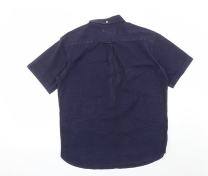 Blue Harbour Mens Blue Check Cotton Button-Up Size M Collared Button