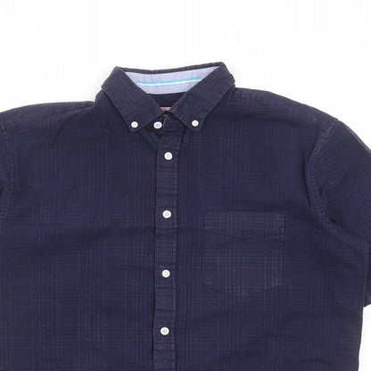Blue Harbour Mens Blue Check Cotton Button-Up Size M Collared Button