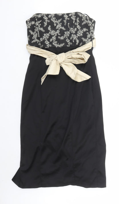 Coast Womens Black Floral Polyester A-Line Size 12 Off the Shoulder Zip - Belted
