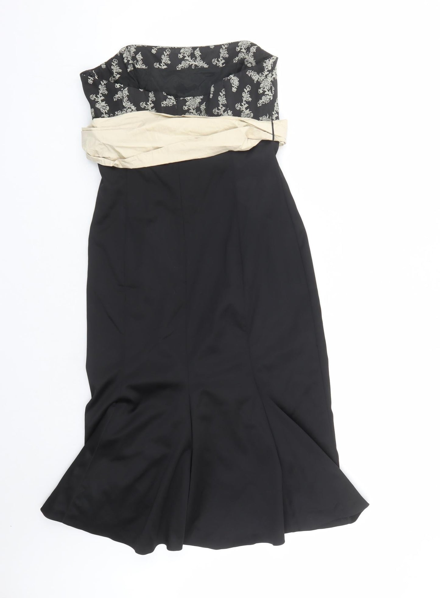 Coast Womens Black Floral Polyester A-Line Size 12 Off the Shoulder Zip - Belted