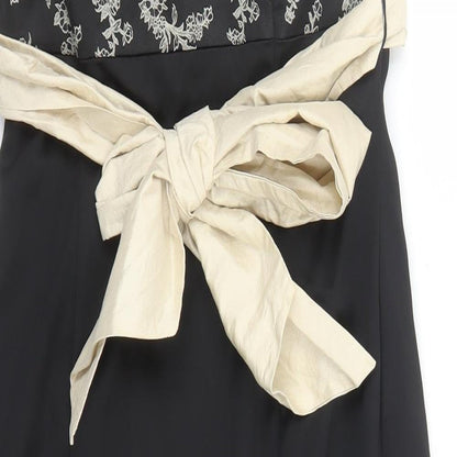 Coast Womens Black Floral Polyester A-Line Size 12 Off the Shoulder Zip - Belted
