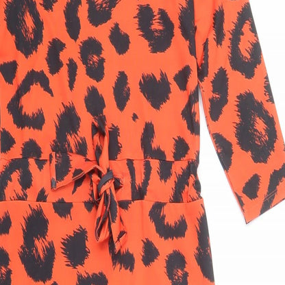 V By Very Womens Red Animal Print Polyester Pencil Dress Size 8 Mock Neck Pullover - Leopard Pattern