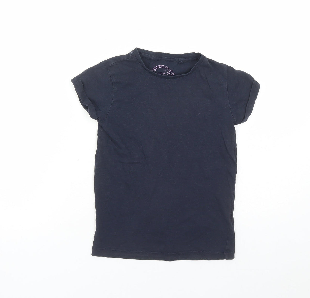 Additional front view of Next girls’ blue cotton basic t-shirt, size 7, years round neck pullover