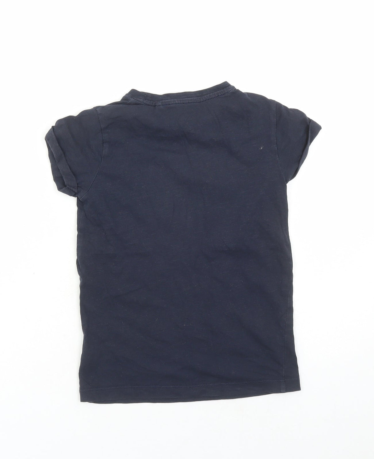Back view of Next girls’ blue cotton basic t-shirt, size 7, years round neck pullover