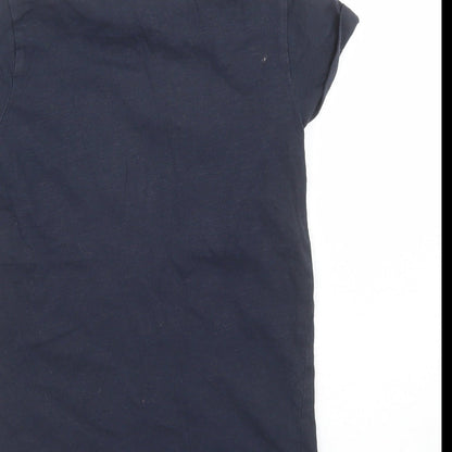 Brand and care label for Next girls’ blue cotton basic t-shirt, size 7, years round neck pullover