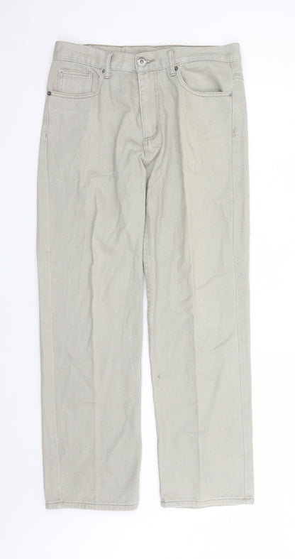 Denim Originals Mens Beige Cotton Straight Jeans Size 32 in L29 in Regular Zip
