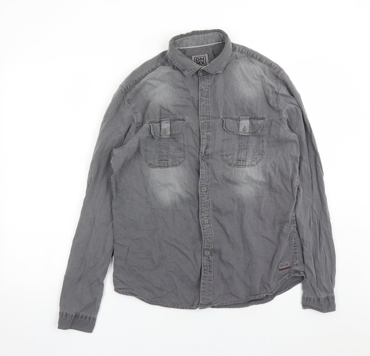 DNMX Mens Grey Cotton Button-Up Size S Collared Button