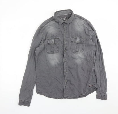 DNMX Mens Grey Cotton Button-Up Size S Collared Button